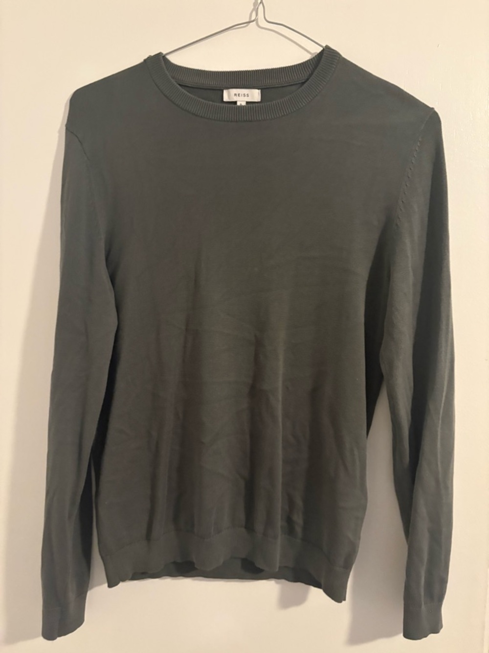 Reiss Men's Ribbed Crew Sweater in Charcoal Gray